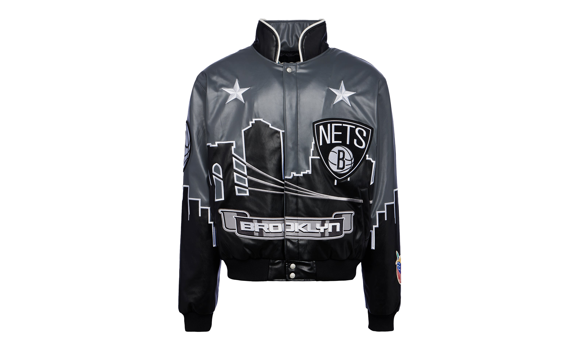 BROOKLYN NETS SKYLINE VEGAN LEATHER JACKET "NETS" NBA-401-NET