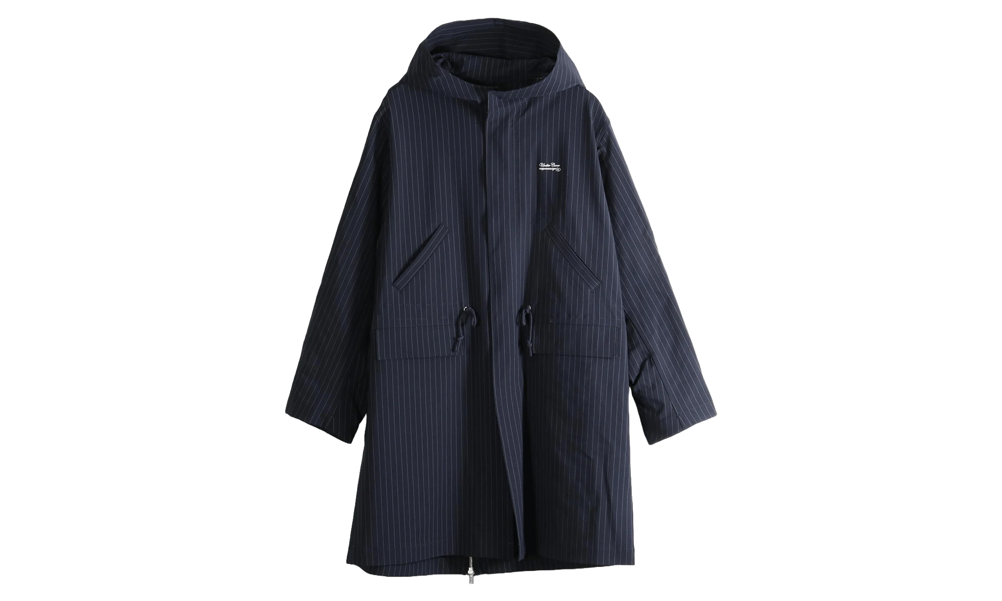 Hooded Drawstring Long Coat "Navy" UP2F4301