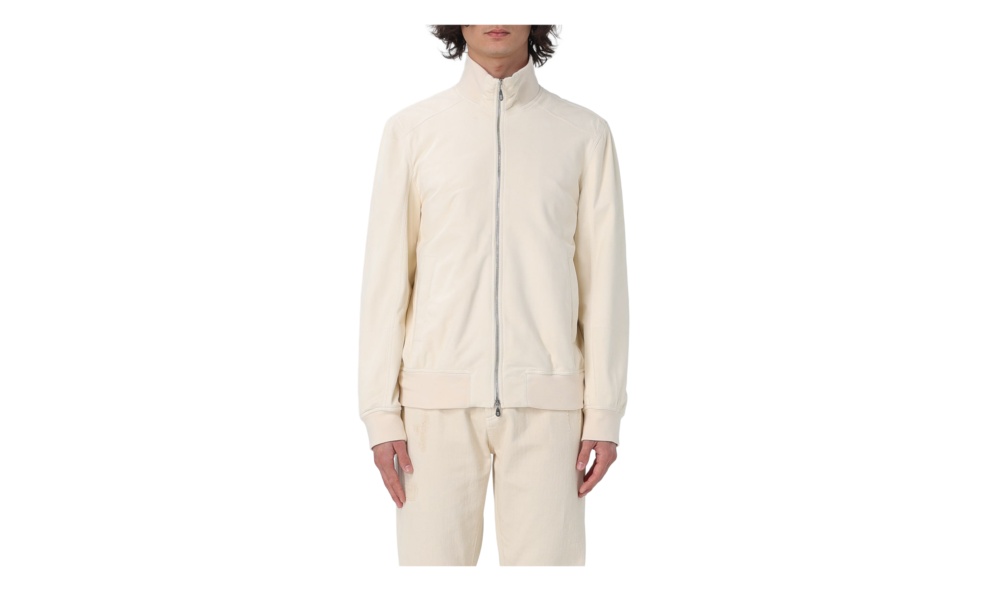 Leather Zip Jacket "White" BRUN838