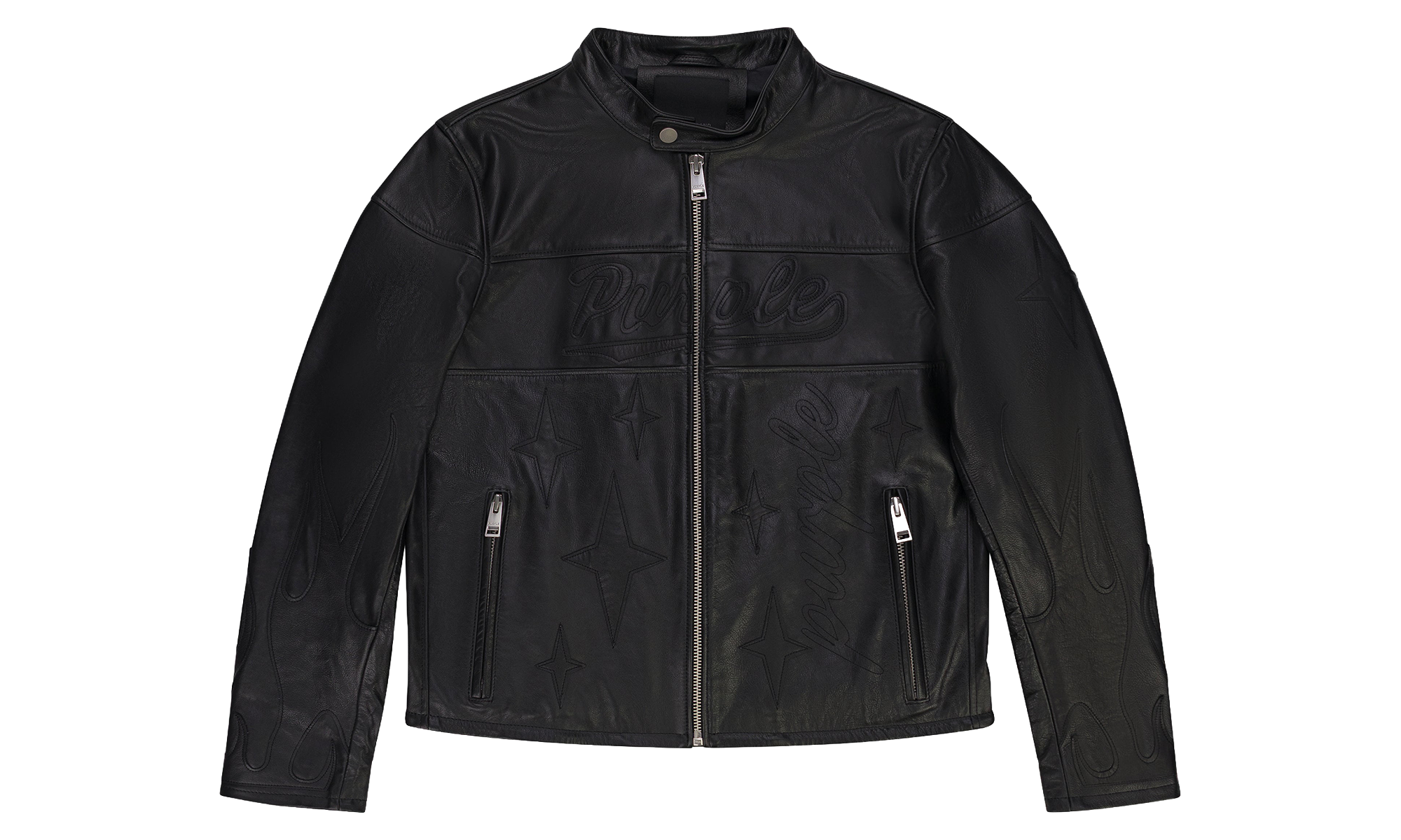 Leather Zip Moto Jacket "Black" P653 CWBB424
