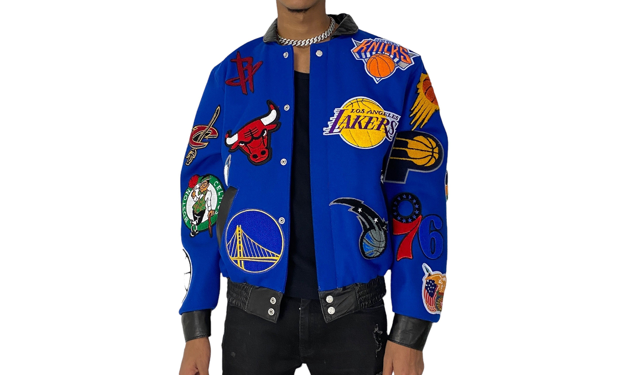 NBA COLLAGE WOOL & LEATHER JACKET Blue "COLLAGE WOOL BLUE" NBA-101-ROY
