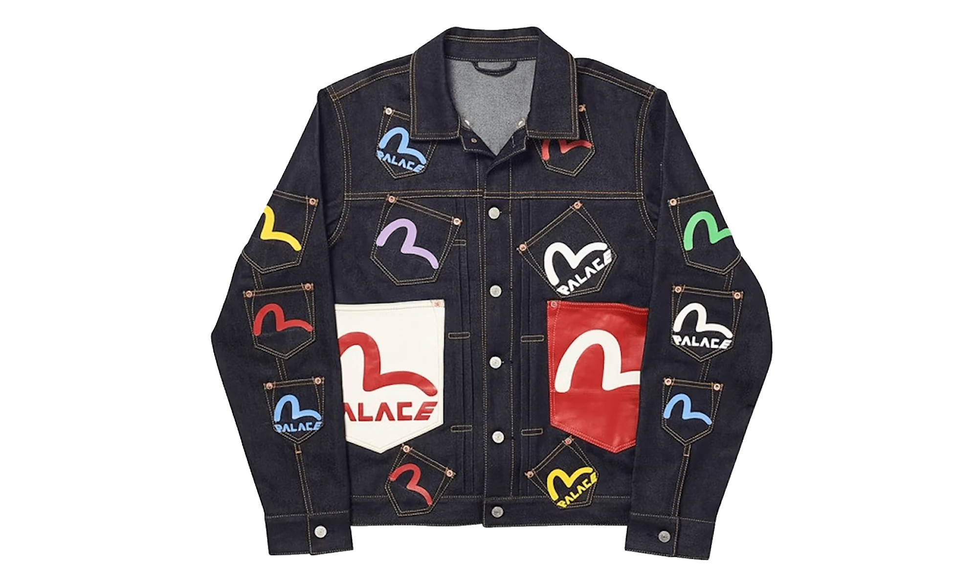 Palace x Evisu Logo Denim Jacket "Indigo Multi" p0130
