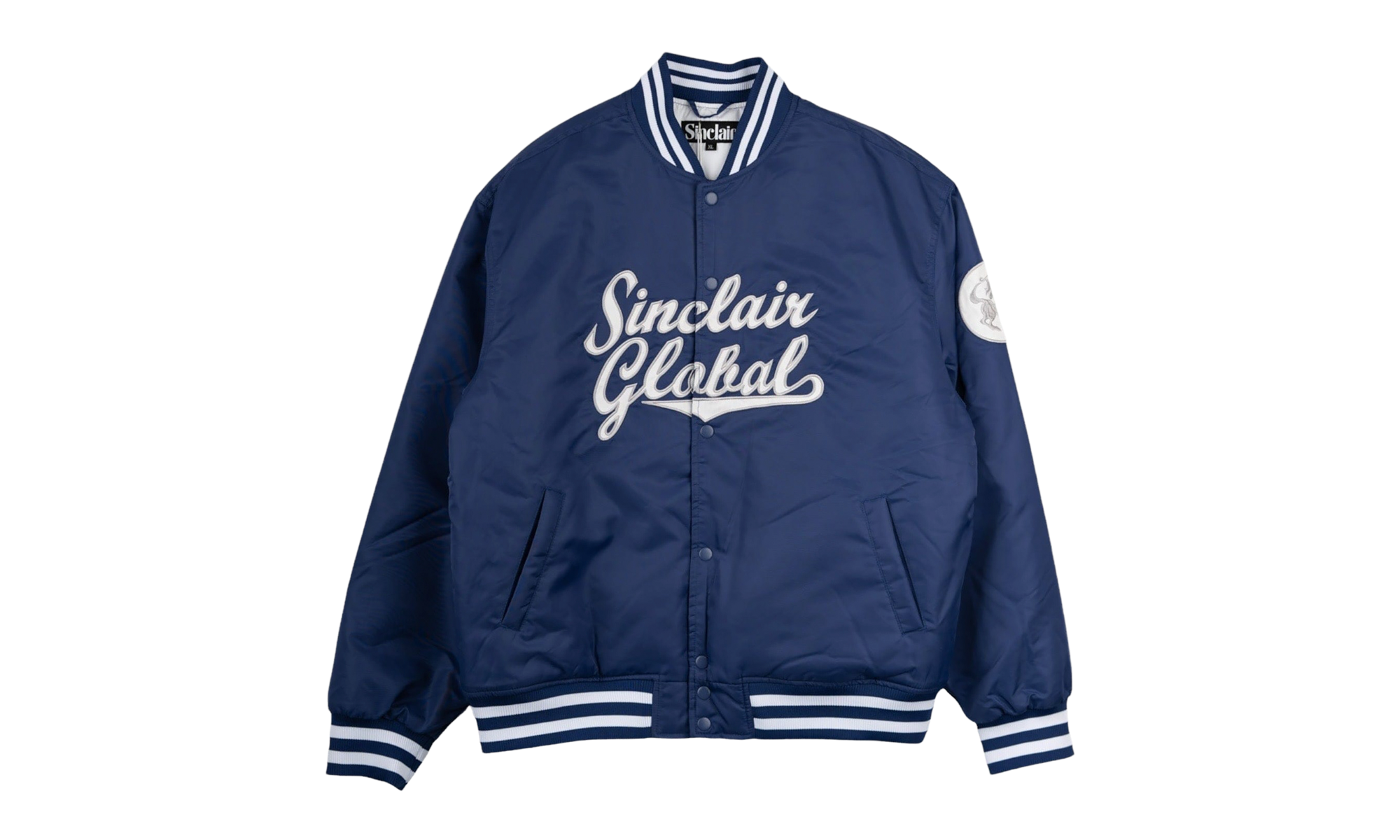 Script Logo Satin Varsity Jacket "Blue / White" SMT188 1
