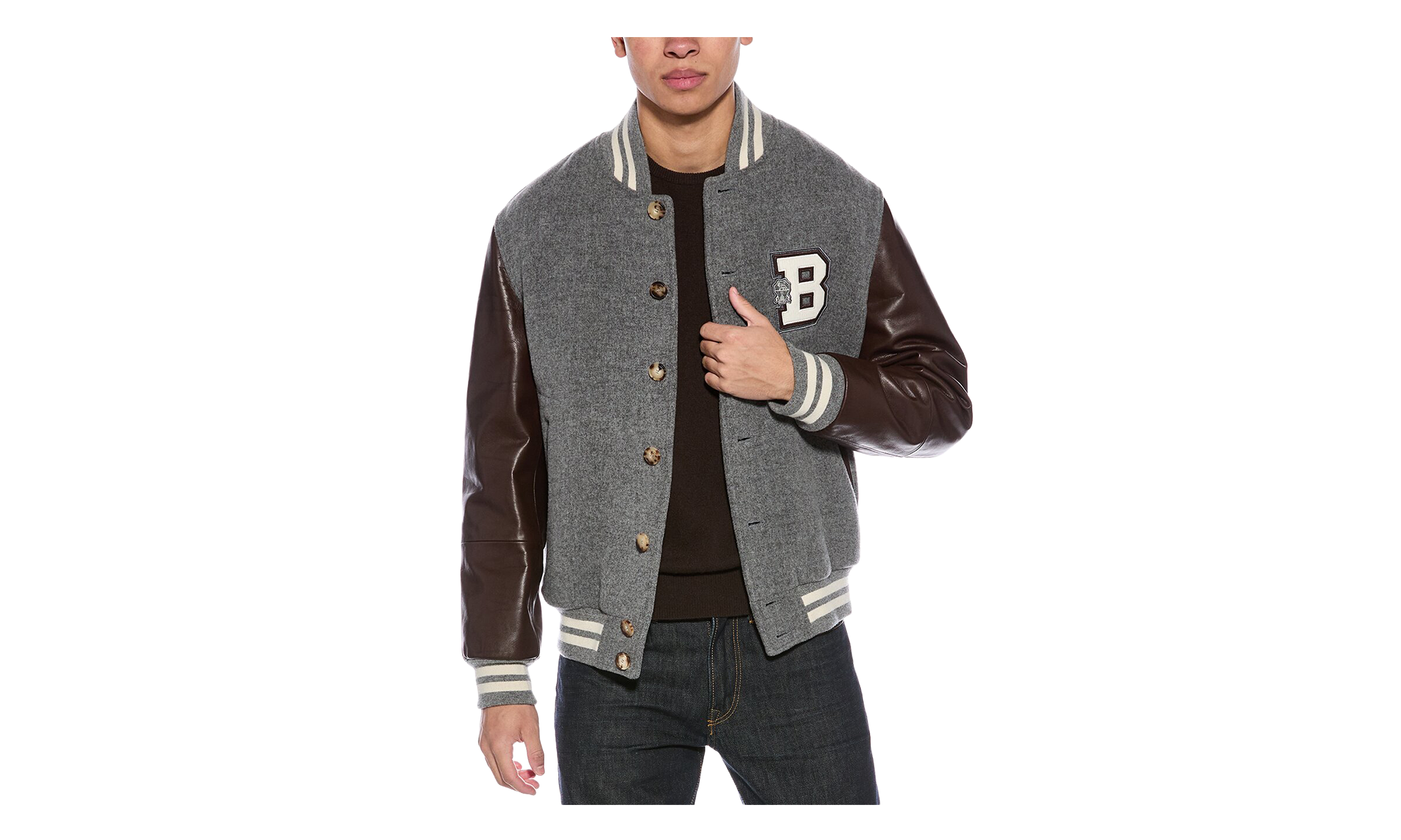 Wool Leather Sleeve Varsity Jacket "Grey" BRUN2303
