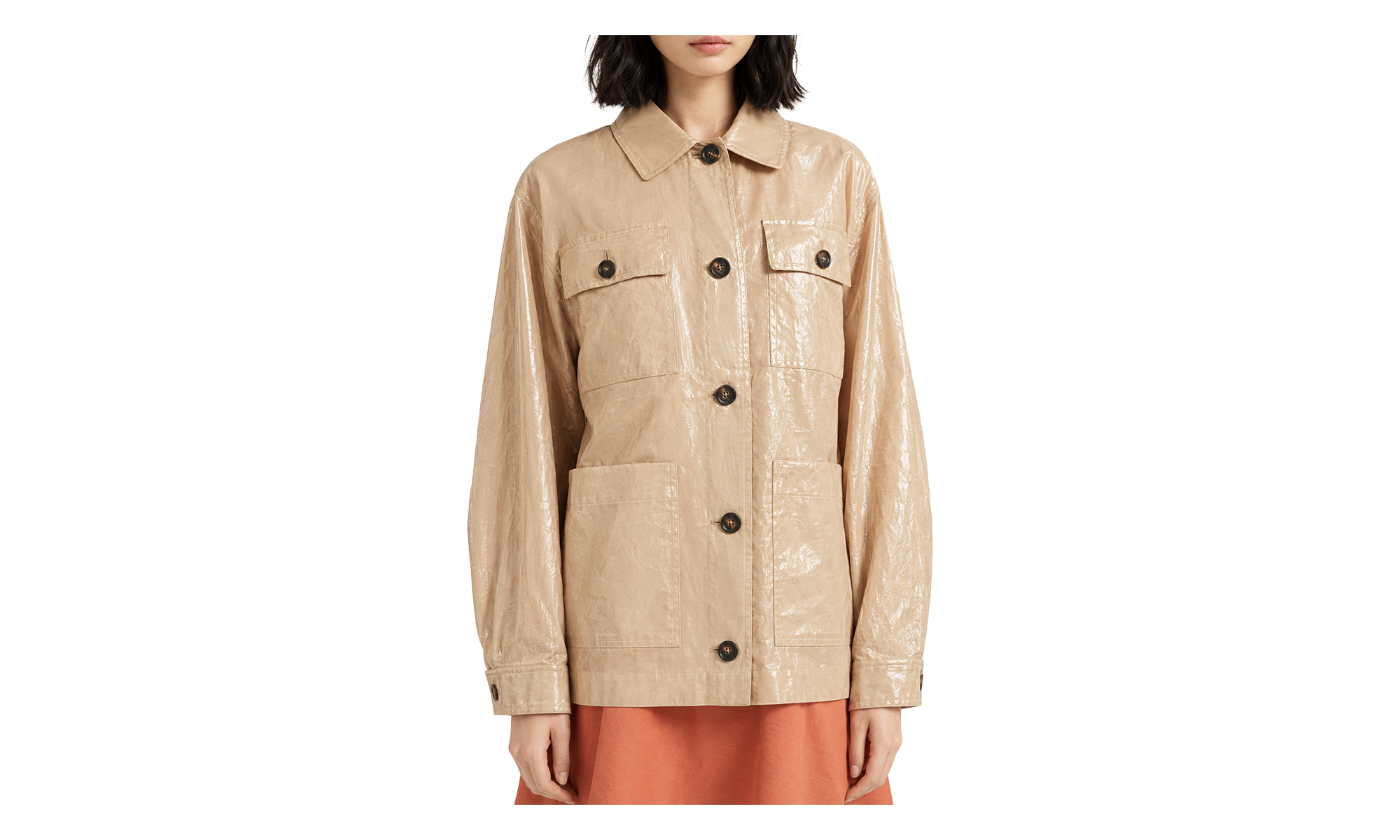 Glossy Button Front Jacket WMNS "Beige" BRUN2780