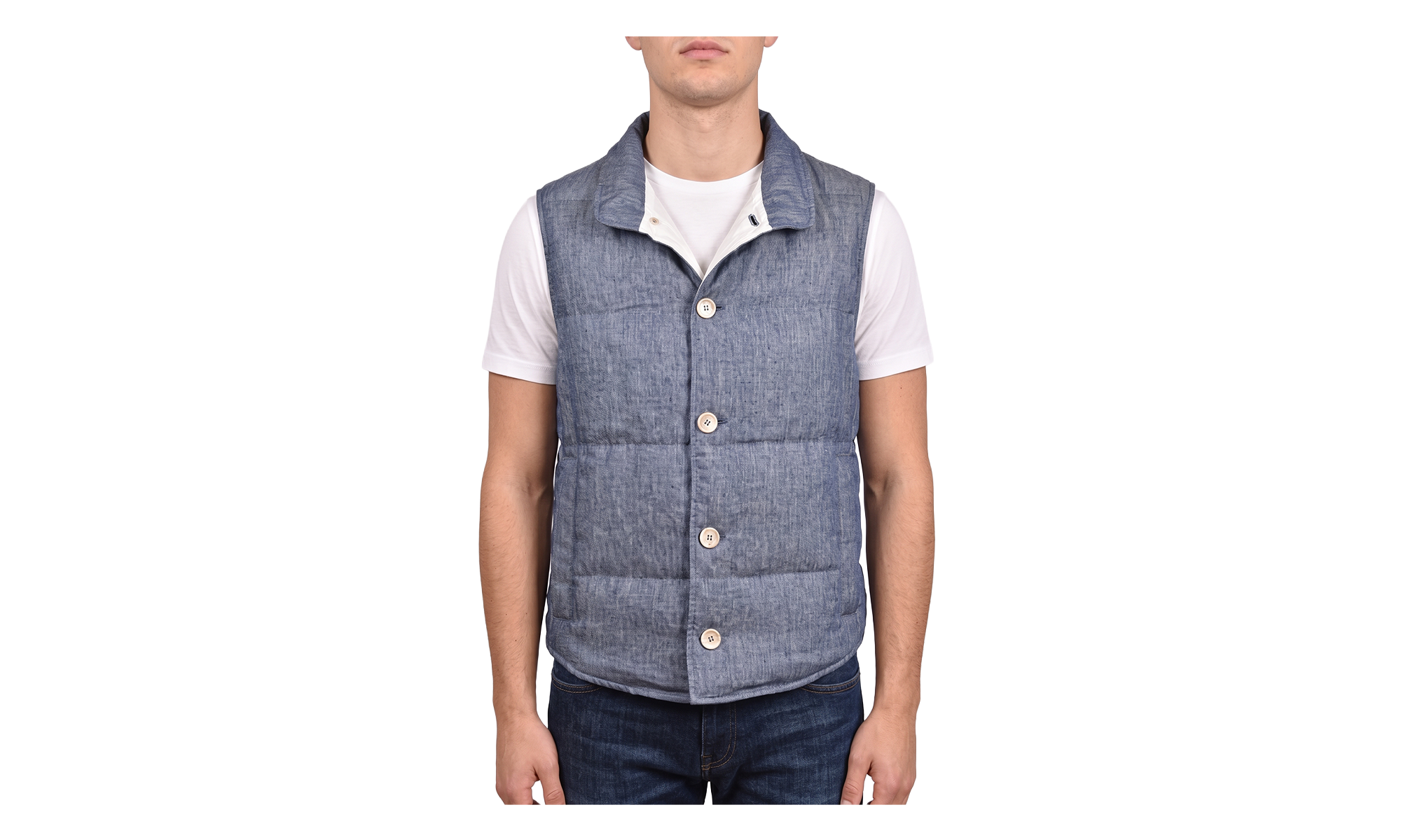 Linen Button Down Vest "Denim" BRUN2051